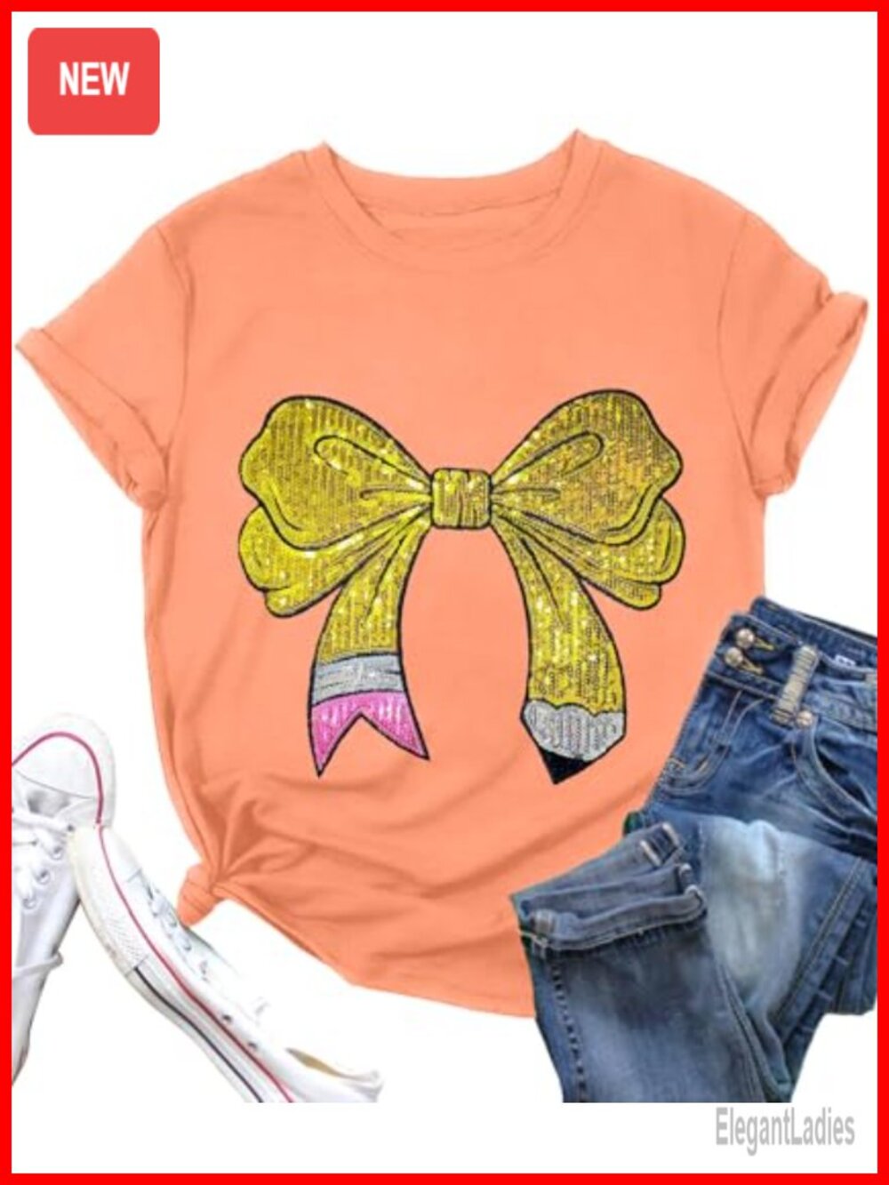 Sequin Pencil Bow T-shirt Teacher Life Tee